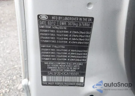 2012 Land Rover Range Rover Sport Hse from USA, damaged, VIN SALSF2D43CA745591